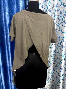 Backless Skull detail patchwork T shirt