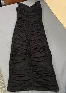 Elegant Black Ruched Midi Dress (S)