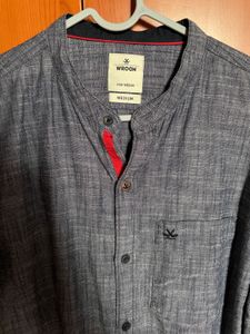 Blue Chambray Mandarin Collar Shirt