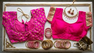 Vibrant Pink Brocade Blouse Set