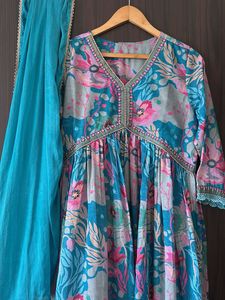 3 pc Floral Print Anarkali Kurta Set with Dupatta