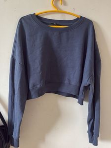 Oversized Blue Cropped Sweatshirt