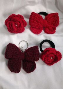 Handmade Crocheted Hair Accessories &amp; Keychain Set