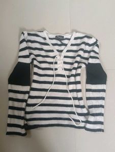 Striped Lace-Up Long Sleeve Top