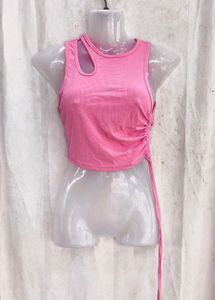 I. Chic Pink Ribbed Cutout Tank Top