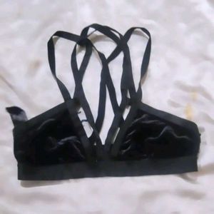 Strappy Black Velvet Bra