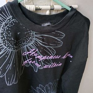 Zudio Black Floral Graphic Sweatshirt