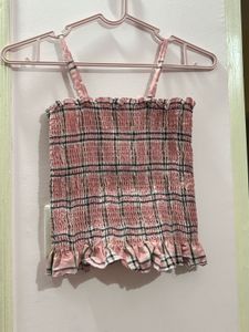 Pink Plaid Smocked Crop Top