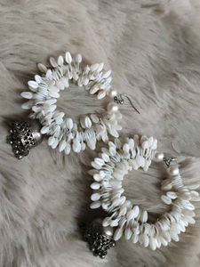 Unique White Hoop Earrings with Jhumkas