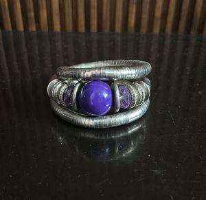 Purple Bead Silver Coil Bracelet