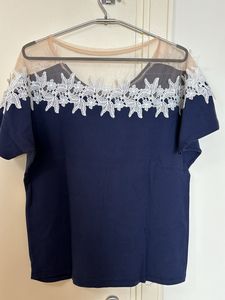 Navy Tee with Lace Shoulders