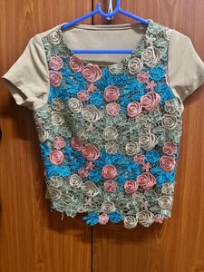 Crocheted embroidered Floral Top
