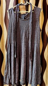 Zudio grey shimmery party wear dress with belt