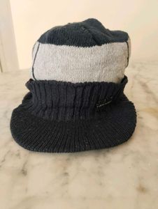 Striped Knit Beanie with Visor