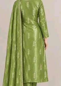 Embroidery anarkali dress with free green suit