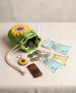 Handmade Crochet Sunflower Drawstring Pouch