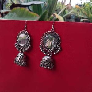 Oxidized Mirror Jhumka Earrings