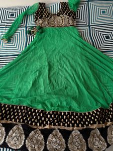 Stunning Green &amp; Black Anarkali Gown