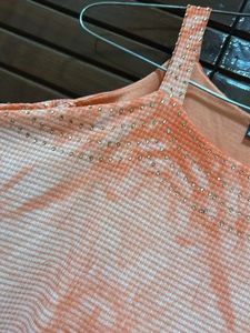 Orange Graphic Print Cold Shoulder Top two way sty