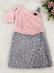 Pink & Grey Heart Dress Material