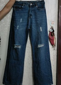 Trendy Ripped Wide Leg Jeans