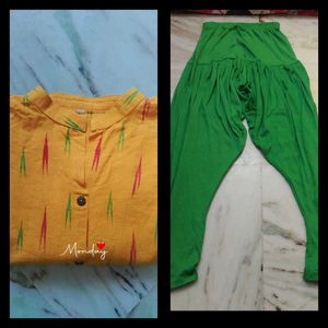 🌼☘️Ikkat Kurta with Green Patiyala