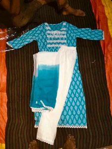 Blue Printed Kurta Set with Dupatta