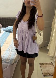 Chic Lavender Ruched Babydoll Top