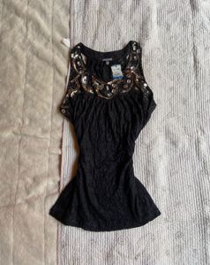 vintage Sparkly Embellished Black Top