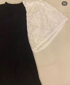 Black Top with White Broderie Anglaise Sleeves
