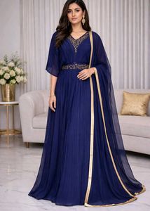 Elegant Navy Blue Ethnic Gown 4pc set Nyara cut