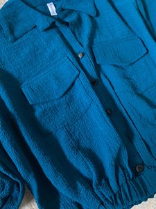 Stylish Teal Blue Cropped Shirt