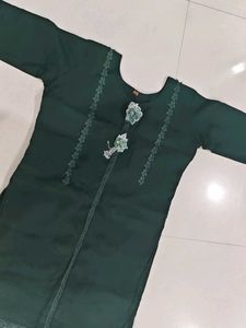 Elegant Dark Green Kurta with Lace Detail