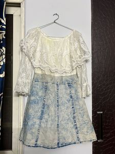 Lace Top Denim Mini Dress