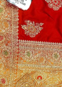 Embroidered Red silk saree  with readymade blouse