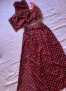 Polka Dot Off-Shoulder Crop Top &amp; Skirt Set