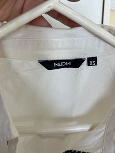 White Cropped Shirt with Embroidered Pocket