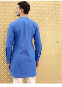 Blue Short Kurta For Men , Ode By House Of Pataudi