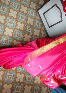 Vibrant Red Saree with Gold Zari Work