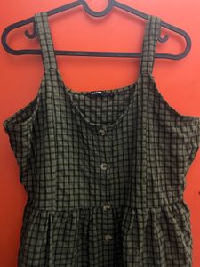 Green Checkered Button-Up Dress