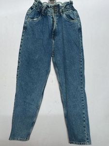 Blue Denim Paperbag Waist Jeans