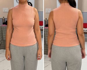 S sizePeach Ribbed Mock Neck Sleeveless Top