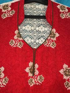 Red Floral Print Kurta