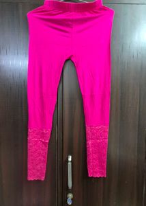 Vibrant Pink Lace Trim Leggings