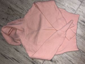 Pink Ribbed Knit Zip-Up Hoodie
