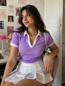 Breathable Purple Preppy Cropped Top 🐇❣️