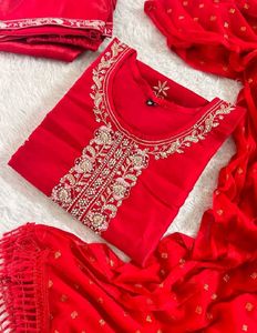 Stunning Red Embroidered Kurta Set