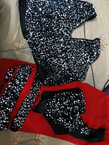 Red Saree with Sequin Border
