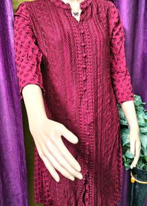 Maroon Chikankari Kurta &amp; Plazo Pant Set