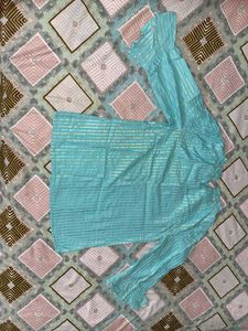 Glittery halter neck striped cyan top
